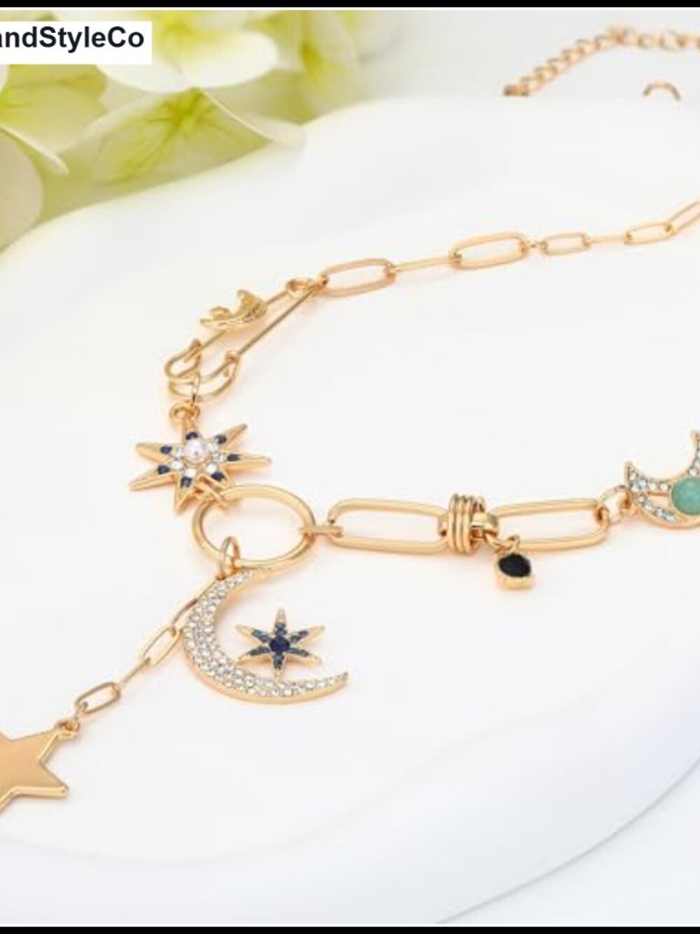 Gold Charm Necklace Evil Eye Coin Star Pendant - Picture 3 of 6